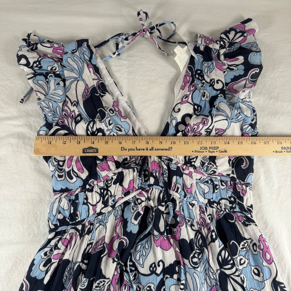 NWT LOFT Beach Women's Size XS Navy Blue Floral Smocked Maxi Dress - Picture 3 of 11